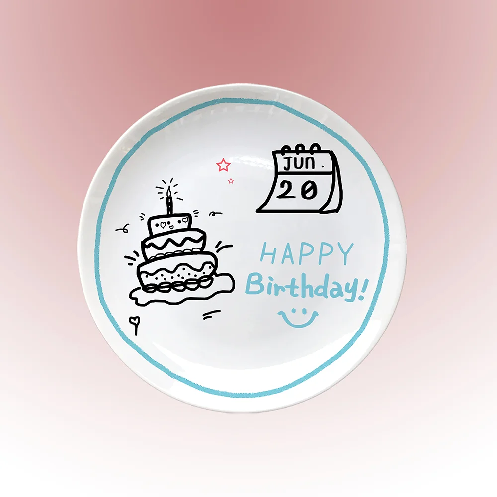 Customized Name Hand Drawn Ceramic Birthday Plate Commemorative Day Gift Creative Birthday Meal Plate Decorative Plate