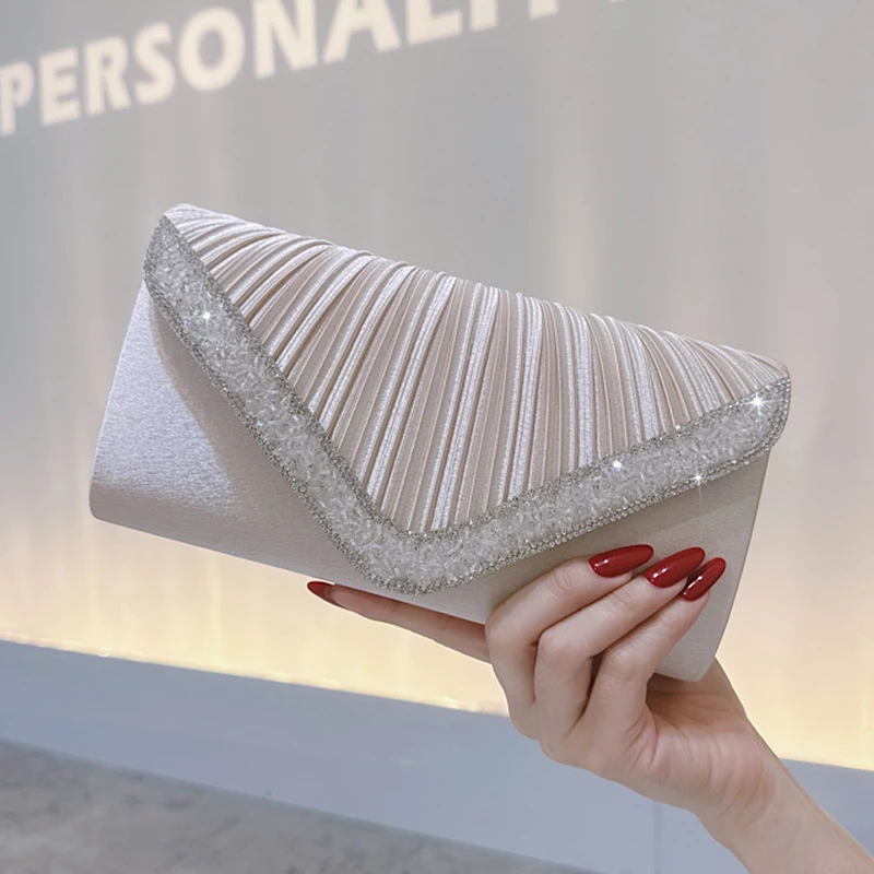 Milan Luxury Satin Beaded Bow Tie Clutch, High Fashion Dinner Bag, Elegant Banquet Wedding Party Evening Envelope Purse