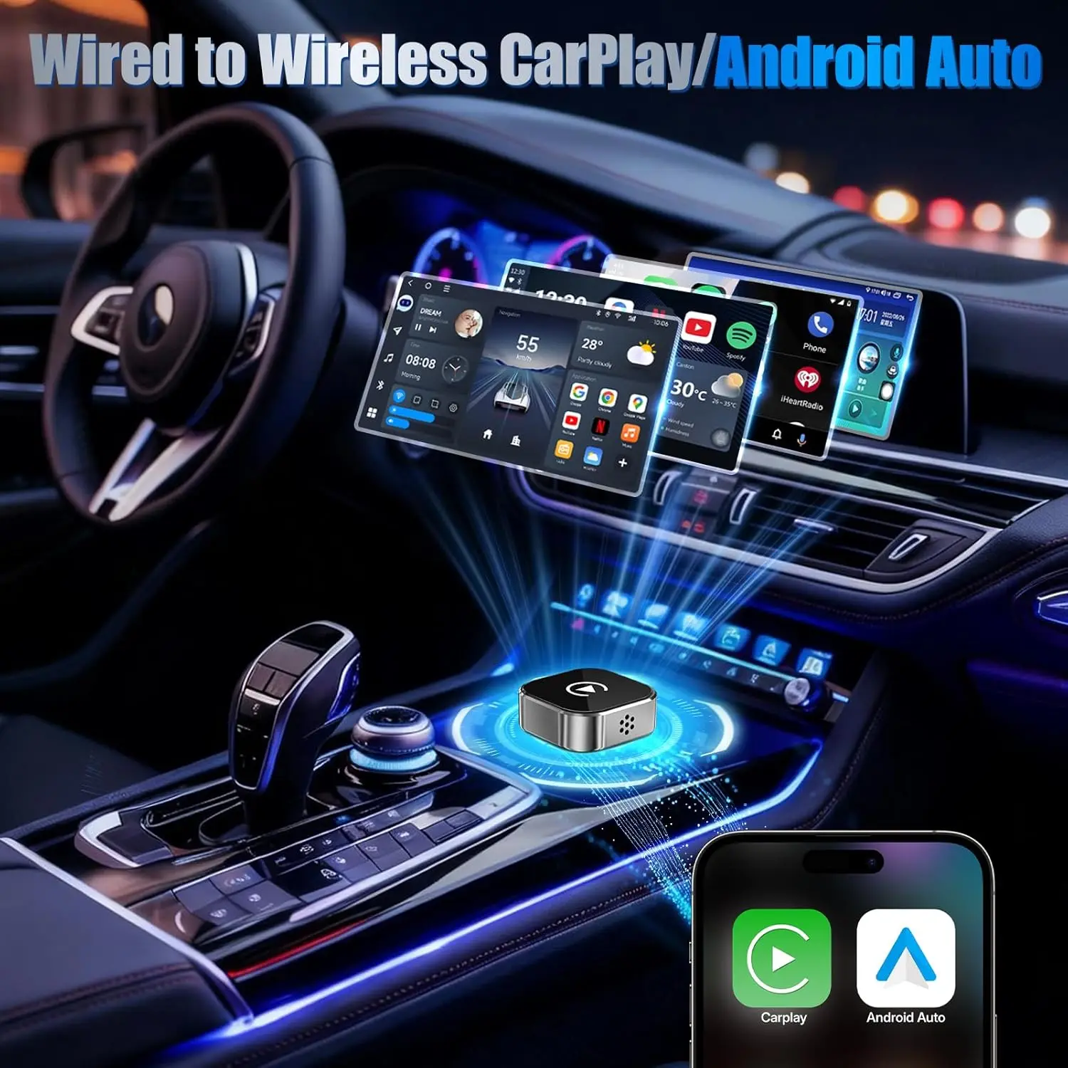 2026 Wireless Car Adapter - Universal Smart Screen Converter, USB-C/Type-C,Plug & Play, Zero Delay Needs Built-in Vehicle System