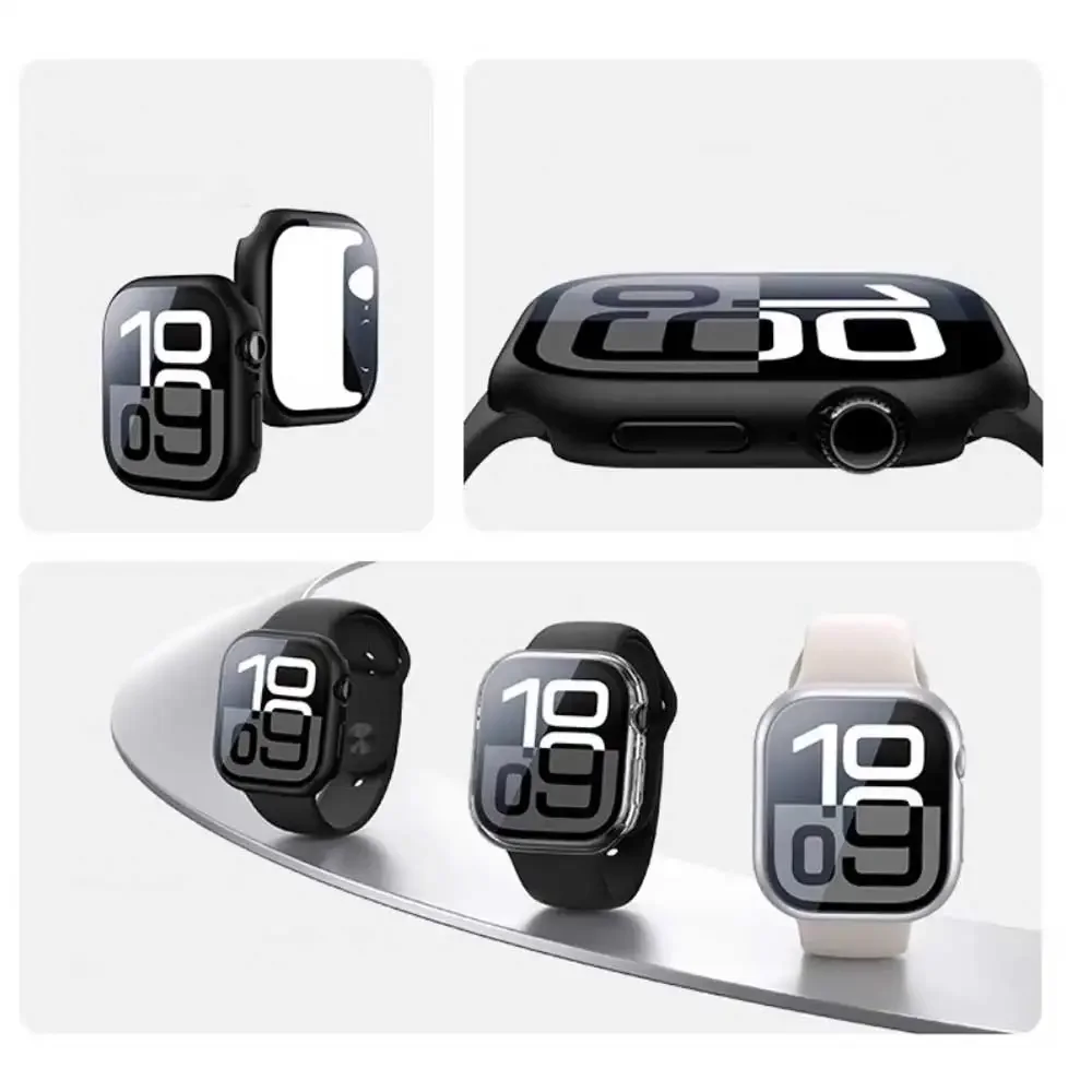 Tempered Glass+cover For Apple Watch Accessories 45mm 44mm 41 40 42mm Screen Protector Apple watch Case serie 10 9 4 5 6 SE 7 8
