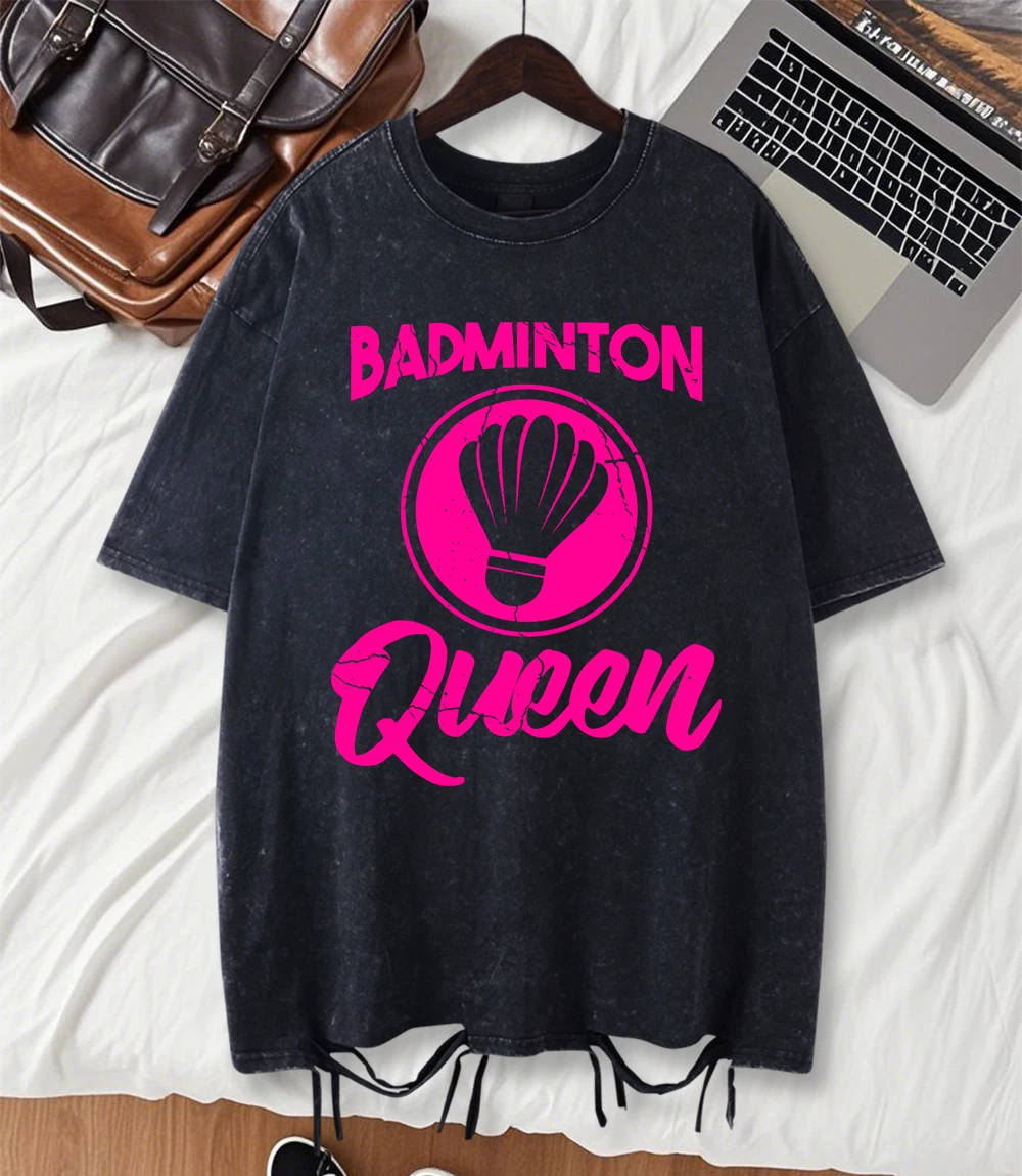 

Badminiton Queen Pink Art Letter Print Washed Holes футболка женская хлопковая свободная футболка Y2K повседневная спортивная одежда летняя мягкая одежда