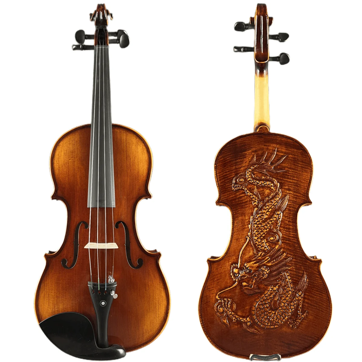 Pure handmade carving art carving dragon pattern violin tiger pattern maple wood performance grading collection