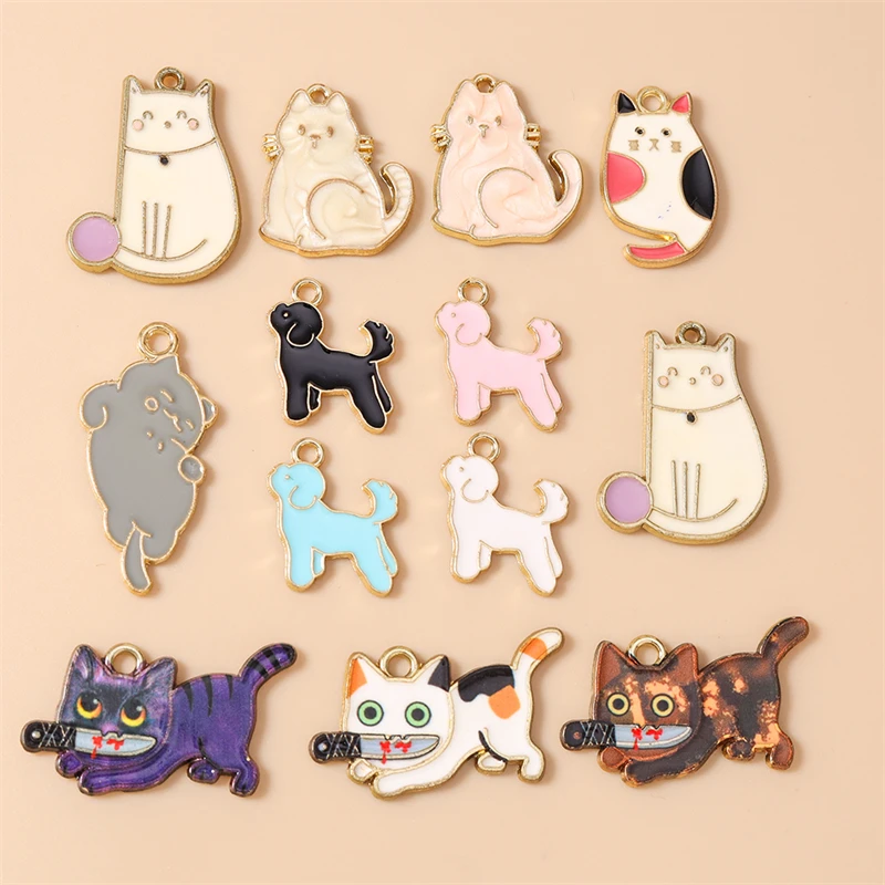 20 Stück Cartoon-Tier-Anhänger, Emaille-Katzen- und Hunde-Charms für Schmuckherstellung, Ohrringe, Halsketten, DIY-Bastelzubehör – Detail 1