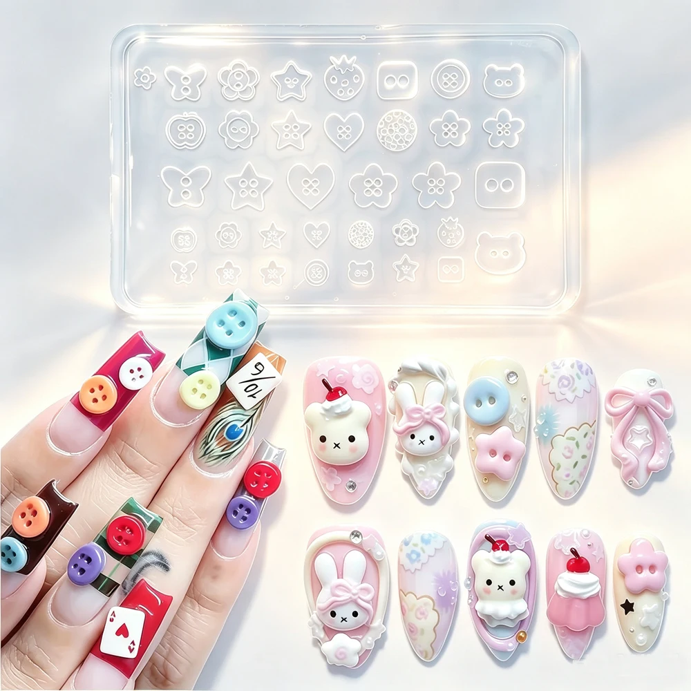 2pcs Multi Shapes Button Small Model Nail Art Mold 3D Cute Buttons Nail Decoration Tool DIY Silicone Resin Buckle Nail Supplies