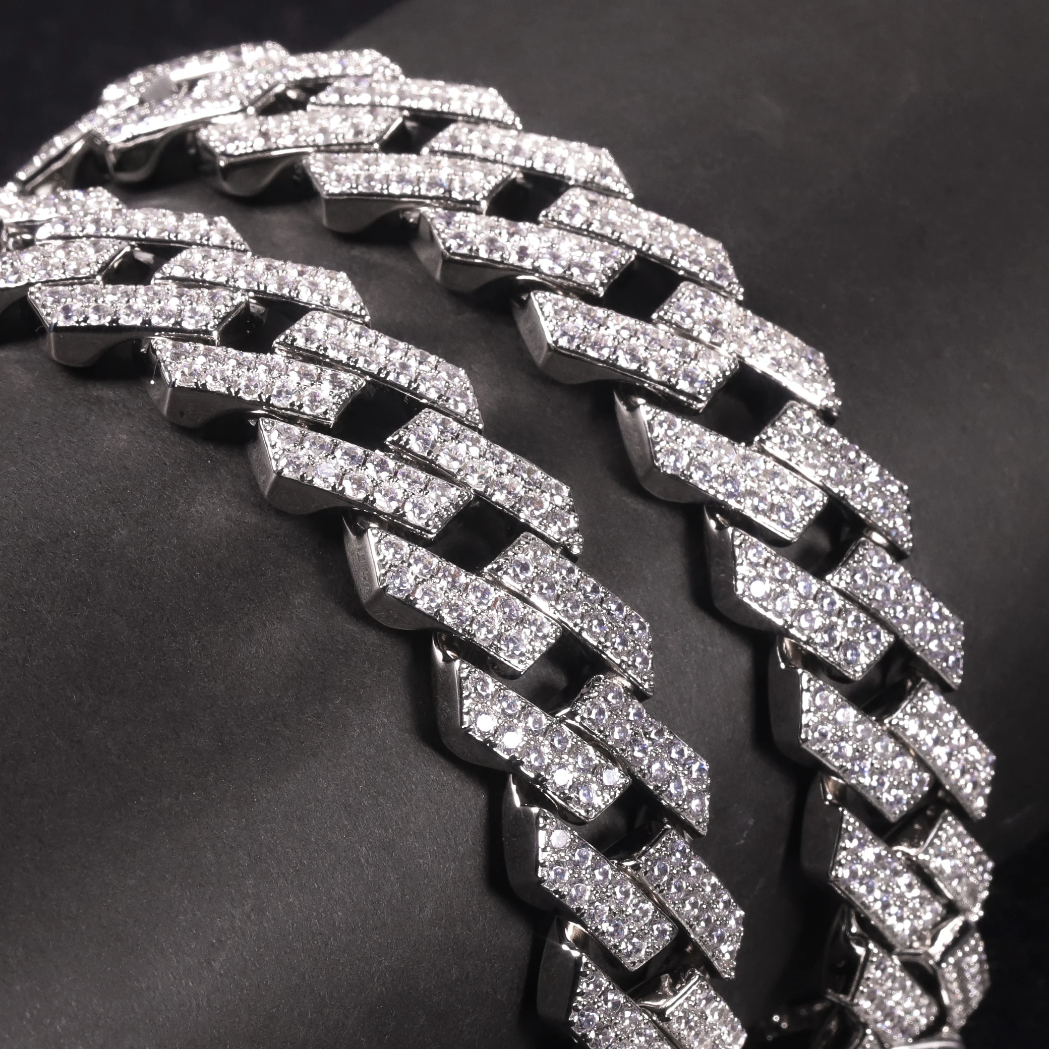 Hip Hop Jewelry 18mm 20 Inches Heavy Necklace Solid 14K Real Gold ICED OUT 2 Rows Moissanite Diamond Cuban Link Chain