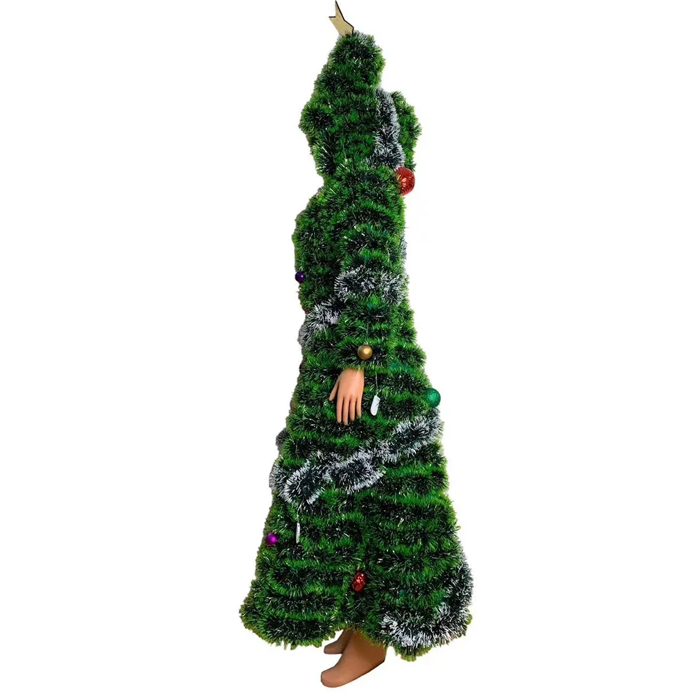 Beading Green Christmas Tree Role Playing Dress Personality Longsleeve Women Hooded EveningProm Outfit Halloween Party Costume