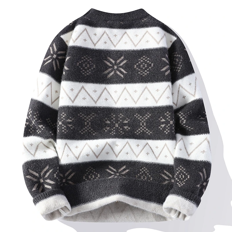 Autumn Winter Men\'s Comfortable Thick Winter O-Neck Striped Sweater Male Slim Fit Knitted Casual Pullovers