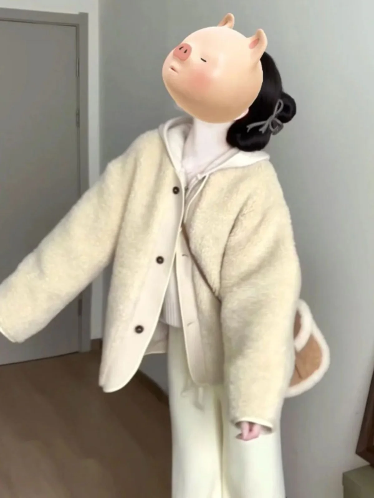 

Spring New Style Women's Jacket Lamb Fur Integrated High-End Sensation Youthful Beautiful Fashionable Outerwear Coat