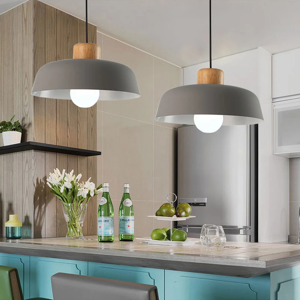 Nordic Wood Aluminum Pendant Lights Modern Hanging Lamps Kitchen Living Room Chandelier Lighting E27 LED Loft Lampara De Techo image 4
