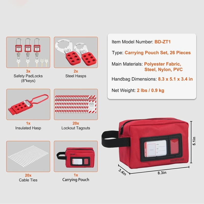 Electrical Lockout Tagout Kit, 26 PCS Safety Loto Kit For Industrial, Electric Power, Machinery