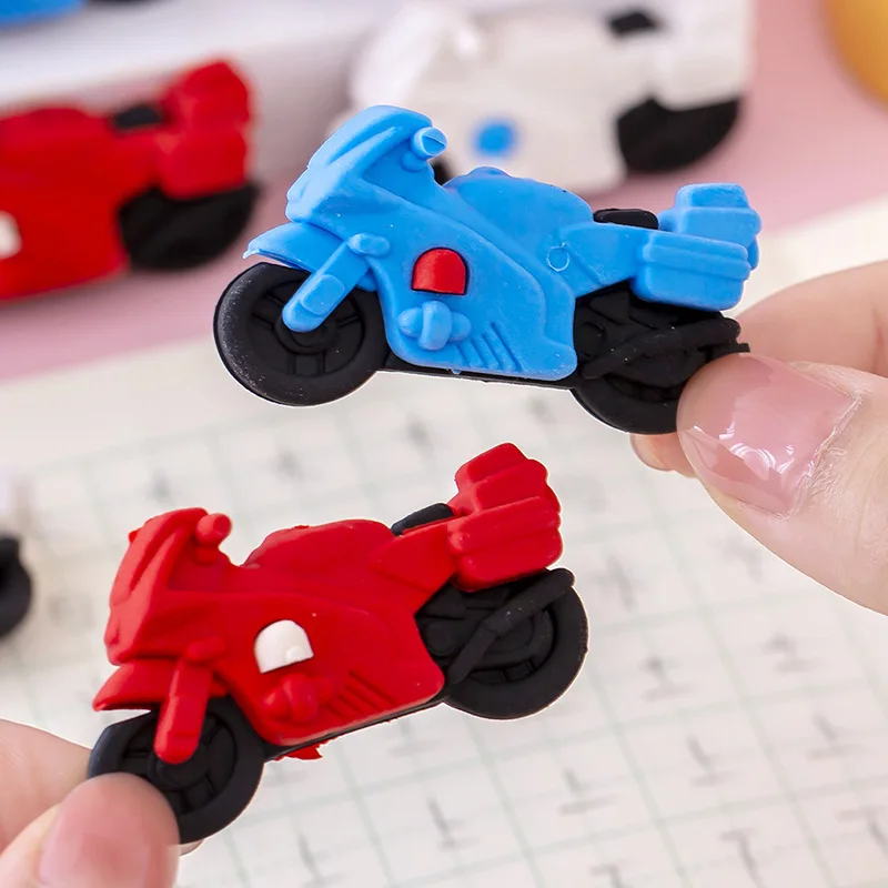 8pcs 3D Motorcycle Shaped Random Color Erasers, Cute Colorful Novelty Stationery, Kids School Supplies and Party Favors