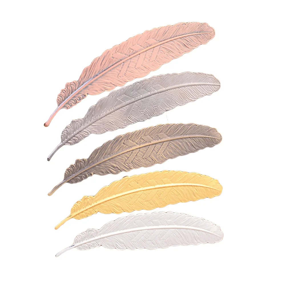

5Pcs Design Metal Bookmarks Copper Anti-Corrosion Plume Reading Markers Office School Gift Stationery