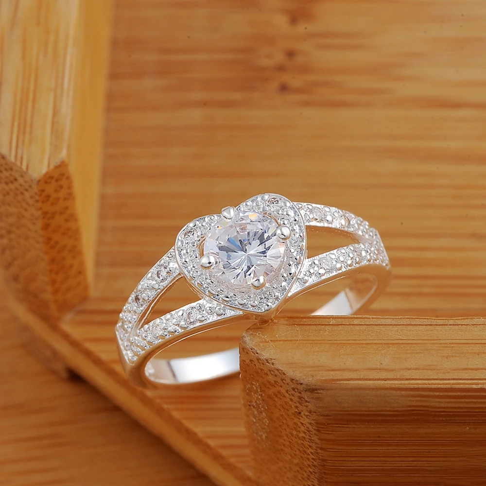 Hot 925 Sterling Silver kryształowe romantyczne serce diamentowe pierścionki dla kobiet Fashion Party prezenty luksusowa biżuteria zaręczynowa ślubna