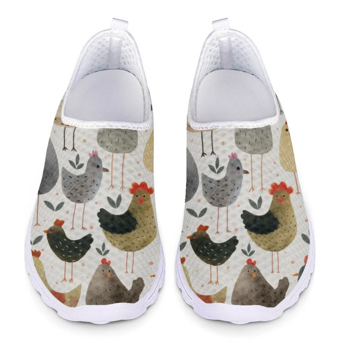 Summer Casual Flat Shoes for Women Fashion Hot Farm Animal Rooster Pattern Print Outdoor Slip On Sneakers Breathable Mesh Shoes