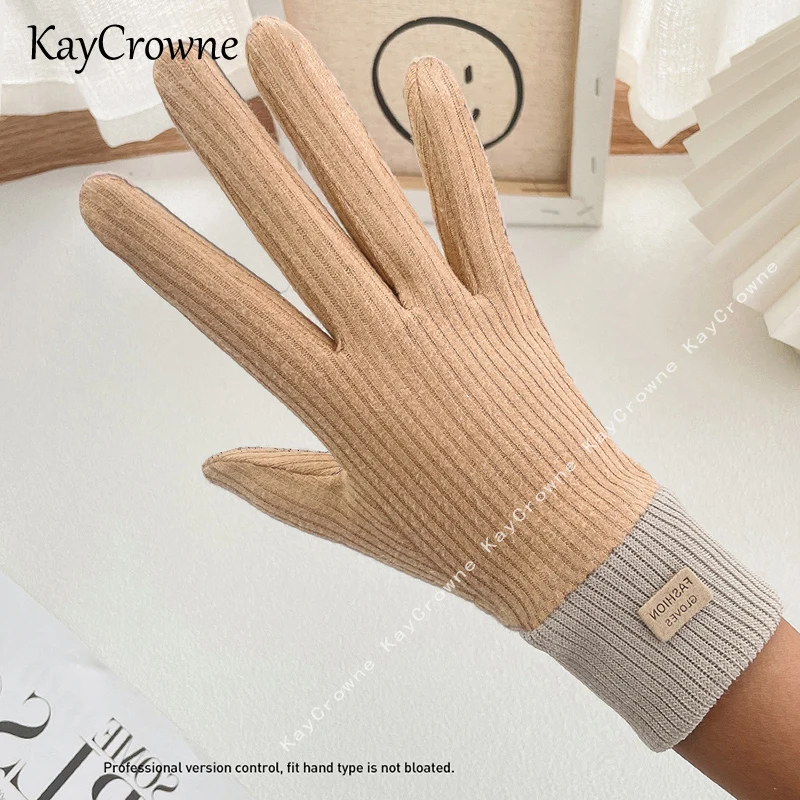 

New Fashion Corduroy Slim Elegant Windproof Touch Screen Warm Gloves Winter Women's Gloves Suede Full Finger Hand Warmer Glove