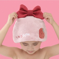 Cute Strawberry Cartoon Girl Dry Hair Cap Quick Drying Absorbent Shower Cap Coral Velvet Baby Wrapped Towel Bath Children Gift