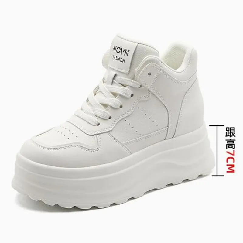 

7CM Natural Genuine Leather Women Fashion Platform Wedge Chunky Sneakers Casual Ankle Booties Spring Autumn Winter Ladies Shoes