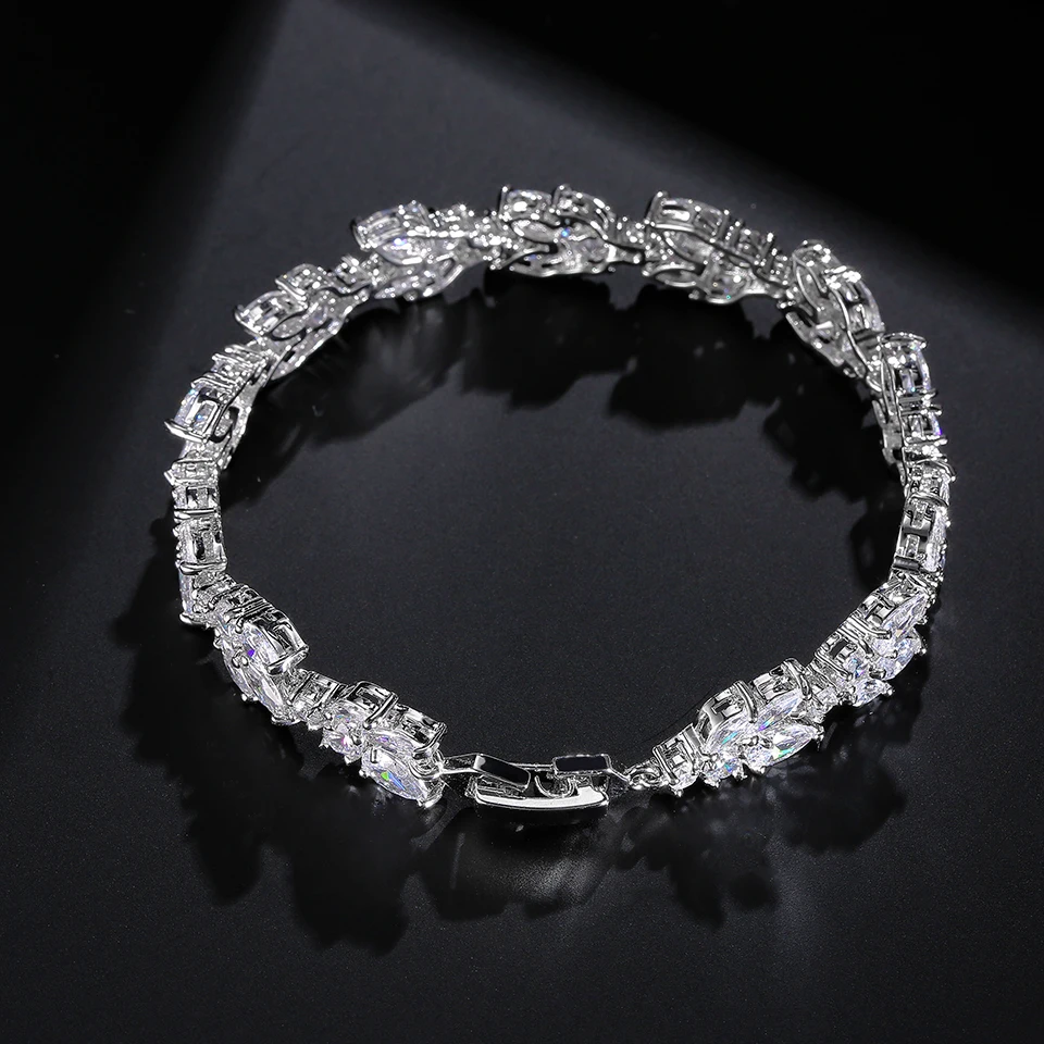 ZAKOL Fashion Cubic Zirconia Leaf Bracelets Bangles for Women Fashion White Plant Bracelet Girl Wedding Party Jewelry