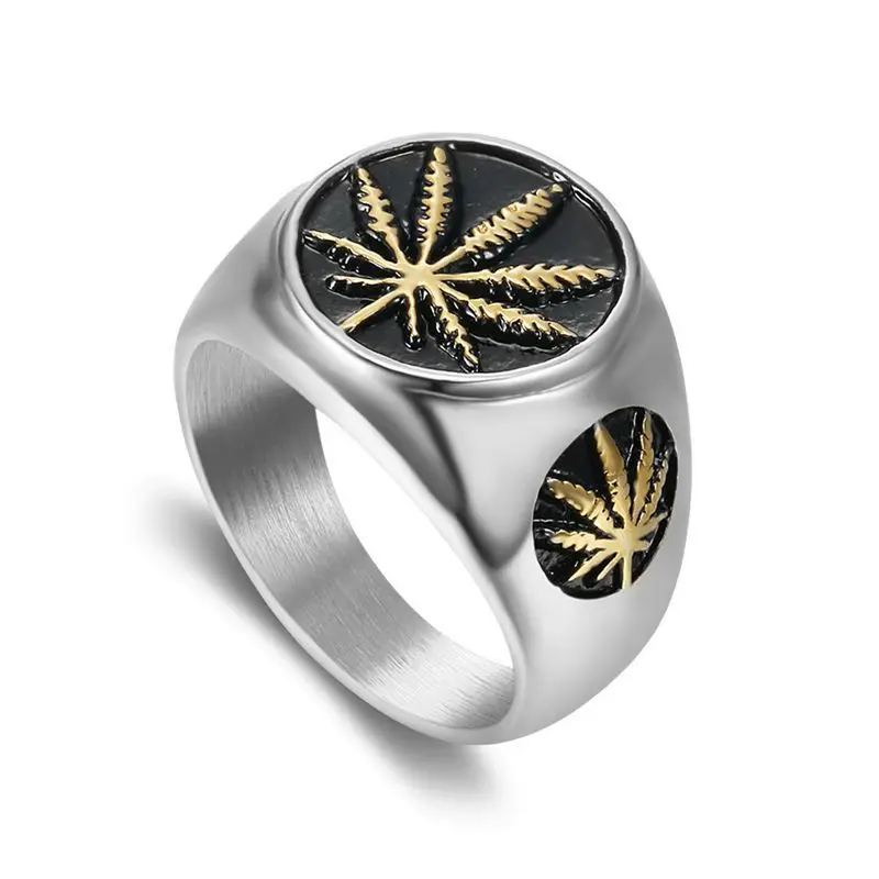 Fanshu Stainless Steel Gold Plated Leaf Ring for Men Women Couple Friends Gift Fashion Jewelry Hip Hop Punk