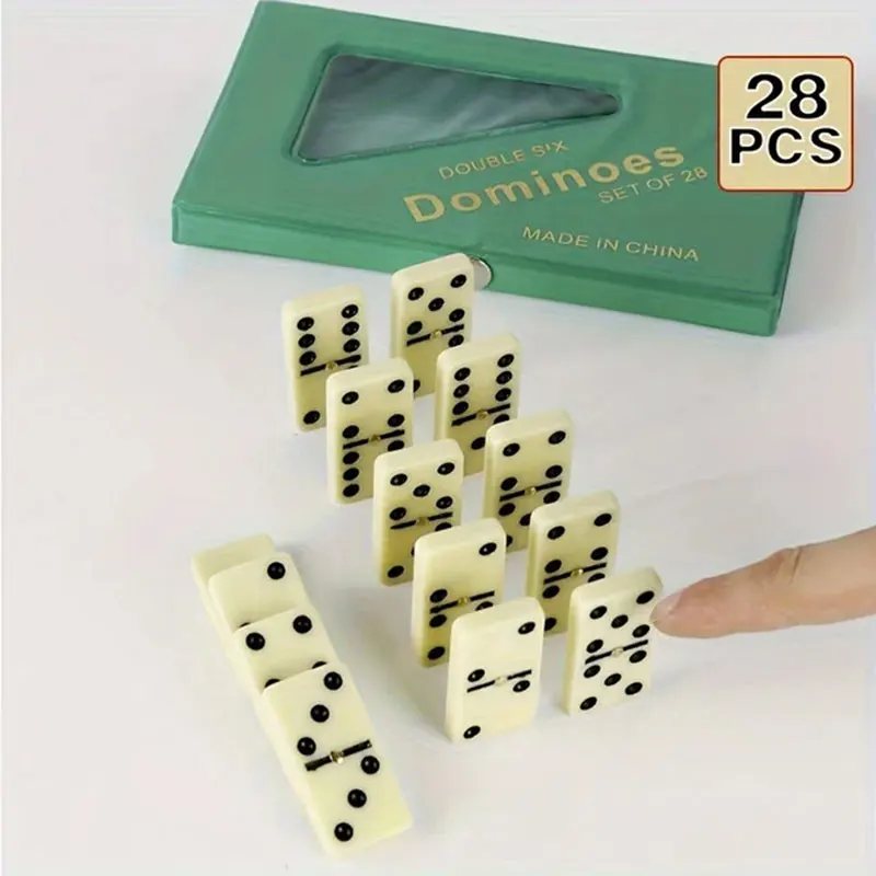 28pcs Double Six Domino, PVC Box Teeth Yellow Dominoes, Domino with Nails - Casino Gift