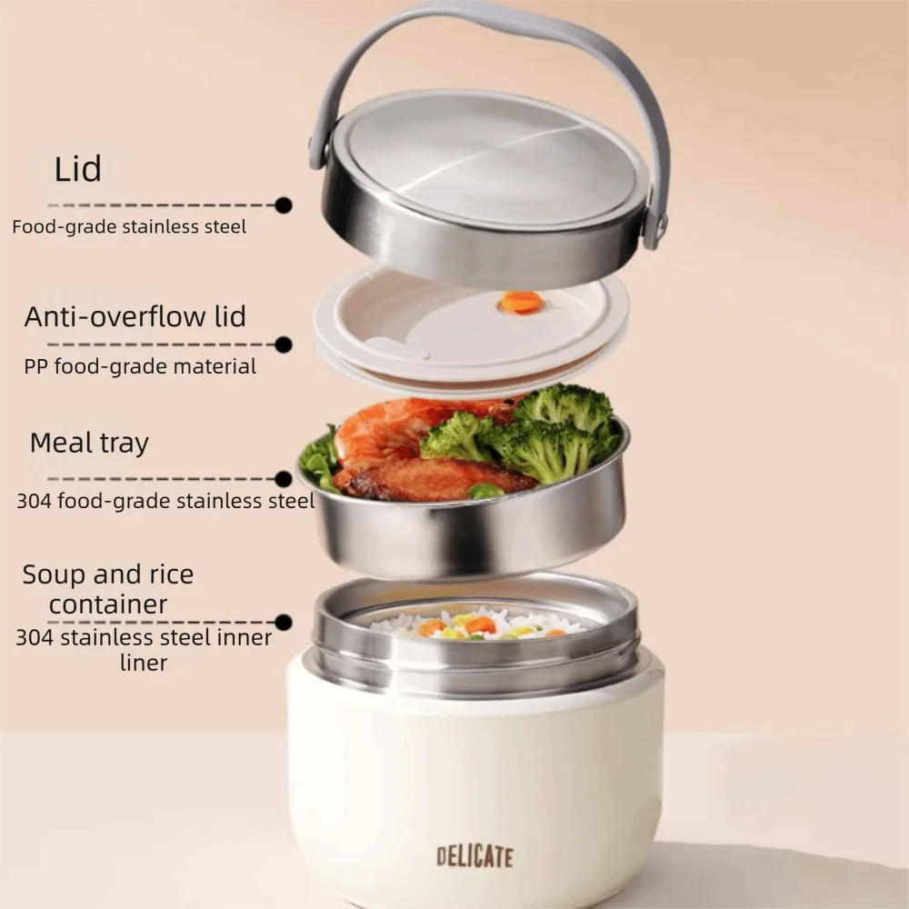 Double-layer Insulated Lunch Bucket with Spoon 304 Stainless Steel Thermos Food Jar Sealed Leakproof Lunch Box Office Worker