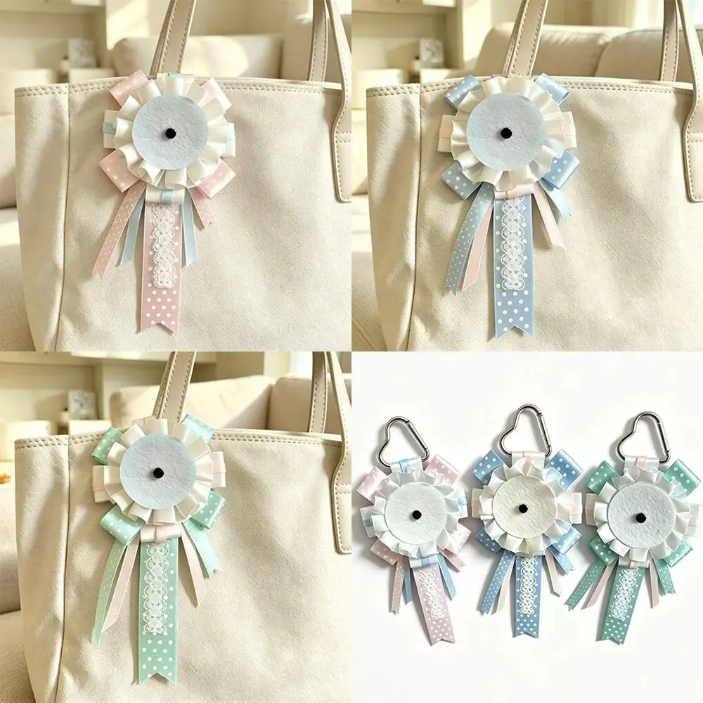 Lace Detail Ribbon Badge Holder Polka Dot Satin Heart-Shaped Badge Display Holder Handmade Ribbon Ita Bag Decoration