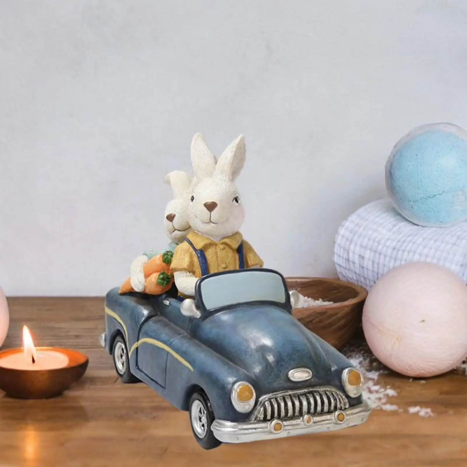 Easter Bunnies Decoration Resin Figurine Rabbit Statue Car Father and Son Rabbit Ornament for Courtyard Home Tabletop Bedroom