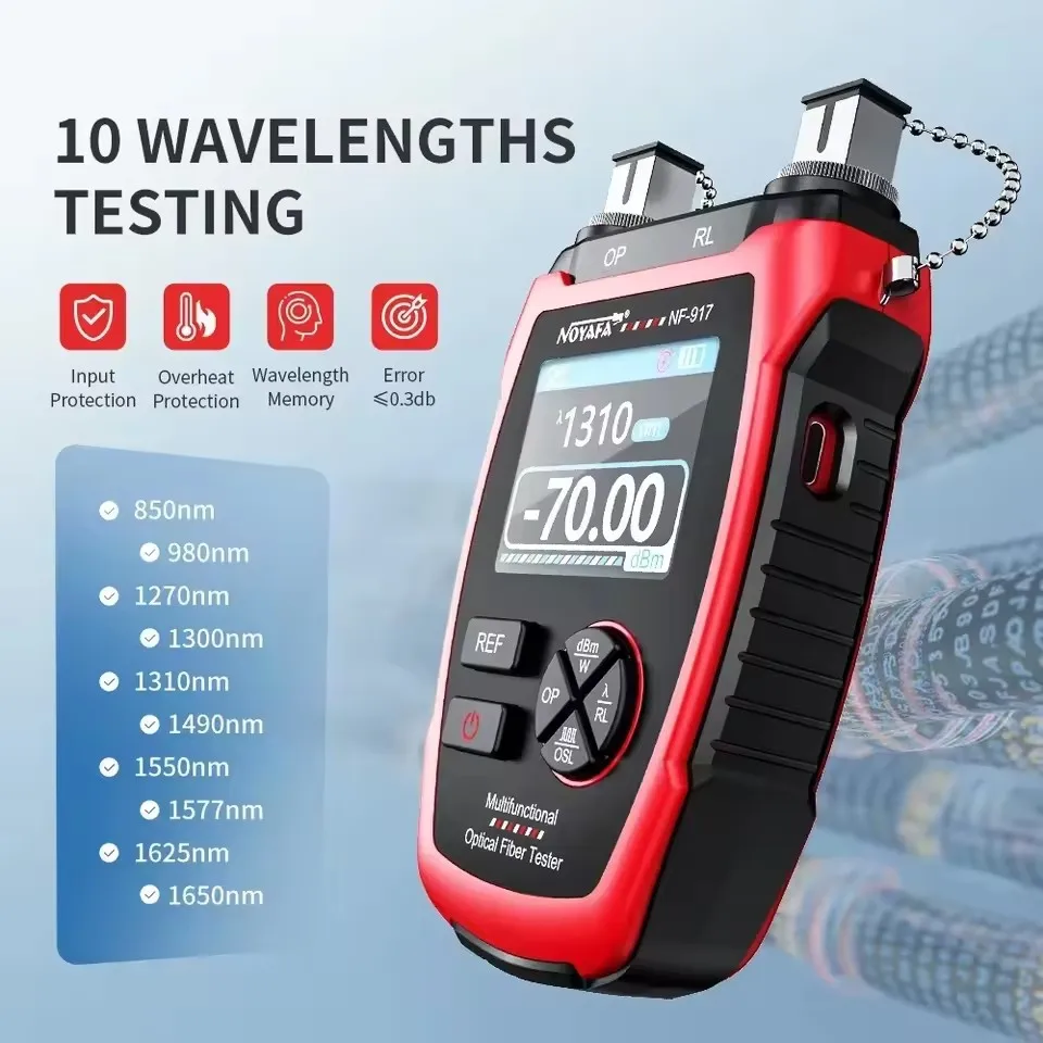 NOYAFA NF-917 Fiber Tester Optical Power Meter with Red Light,10Wavelengths,FC SC Connector, Fiber Optic Tester with LCD Screen