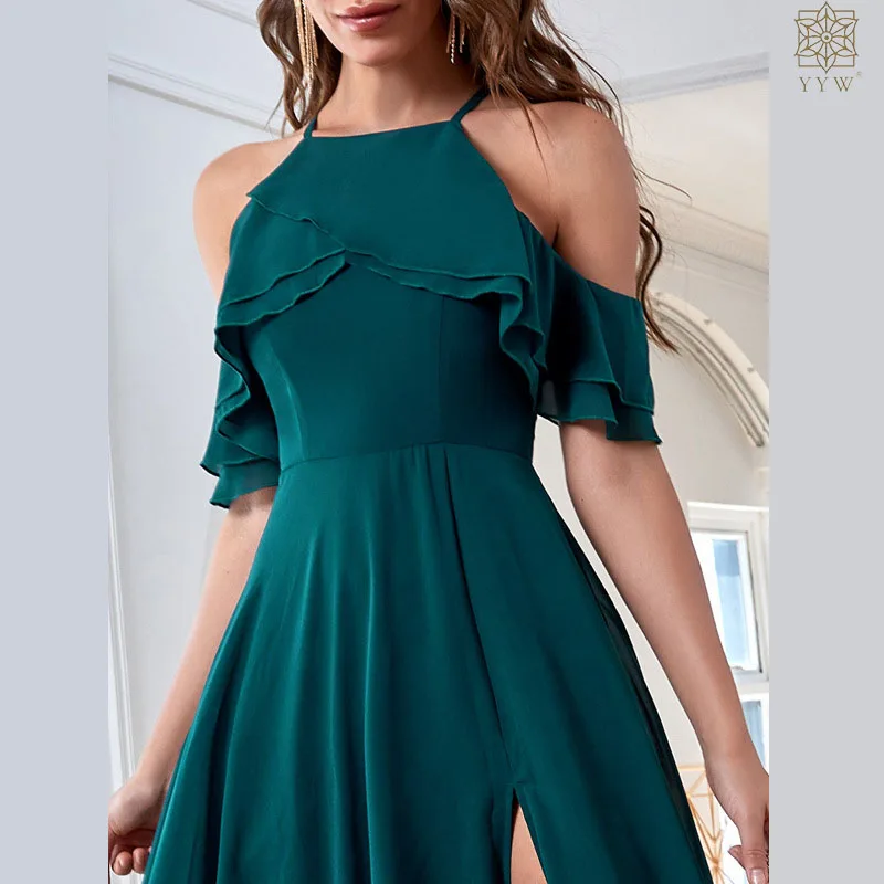 Summer Women's Dress Bodycon Dresses Fashion Ladies Elegant Polyester Long Evening Dress Side Slit Party Backless Sundress