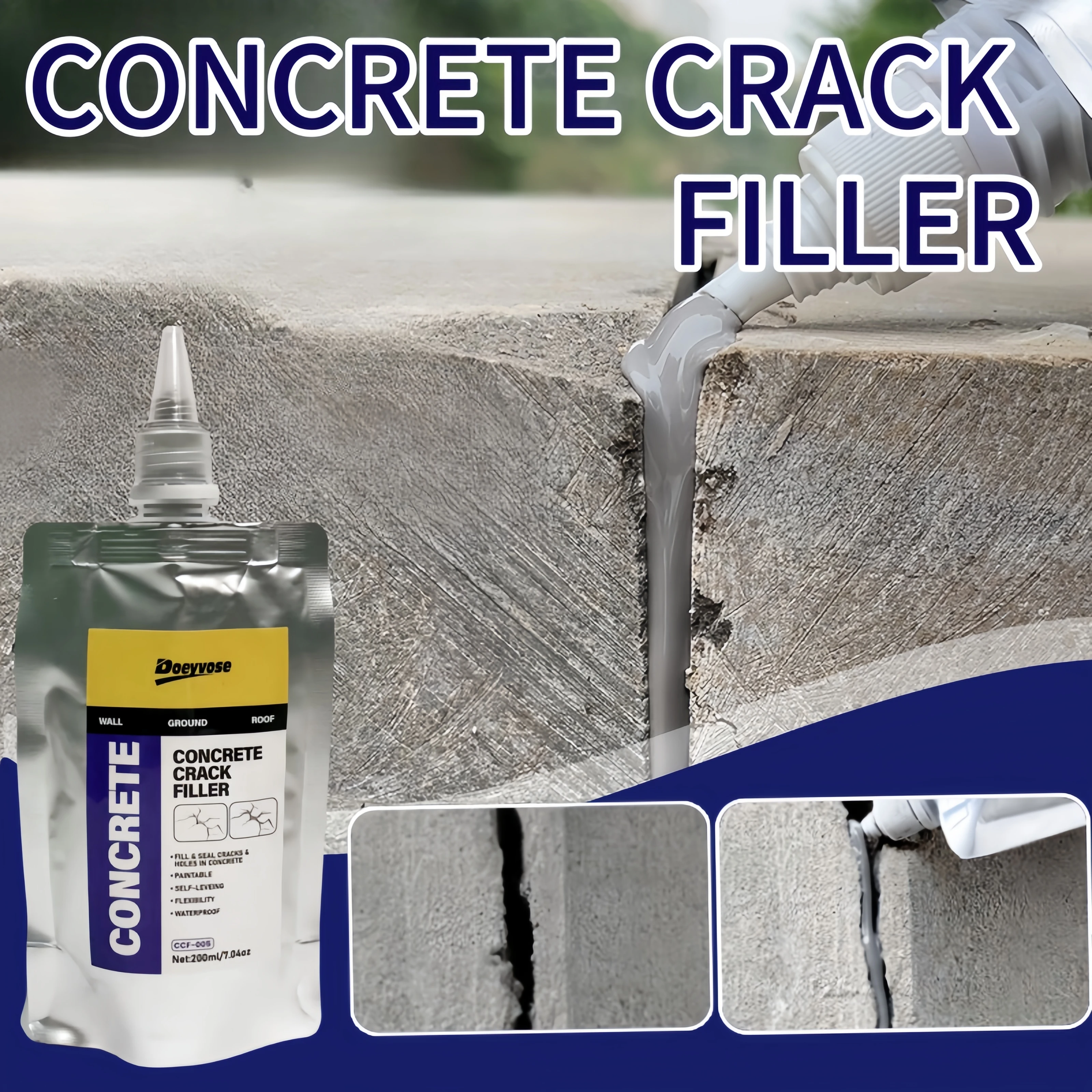 Waterproof Cement Crack Sealer 200ml Self‑Leveling Concrete Gap Filler