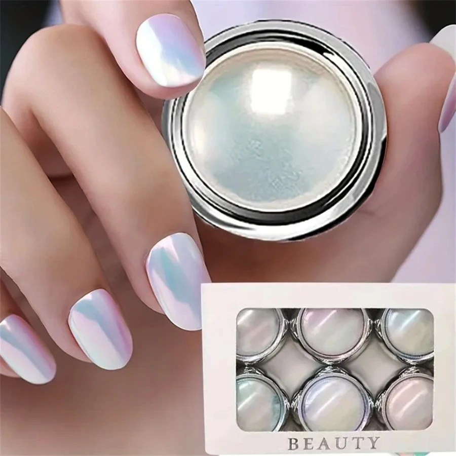 Poudre Chromée Blanche pour Nail Art, Effet Miroir, Perle D.lique, Peinture de Création DIY, 6 Couleurs, 1 Ensemble
