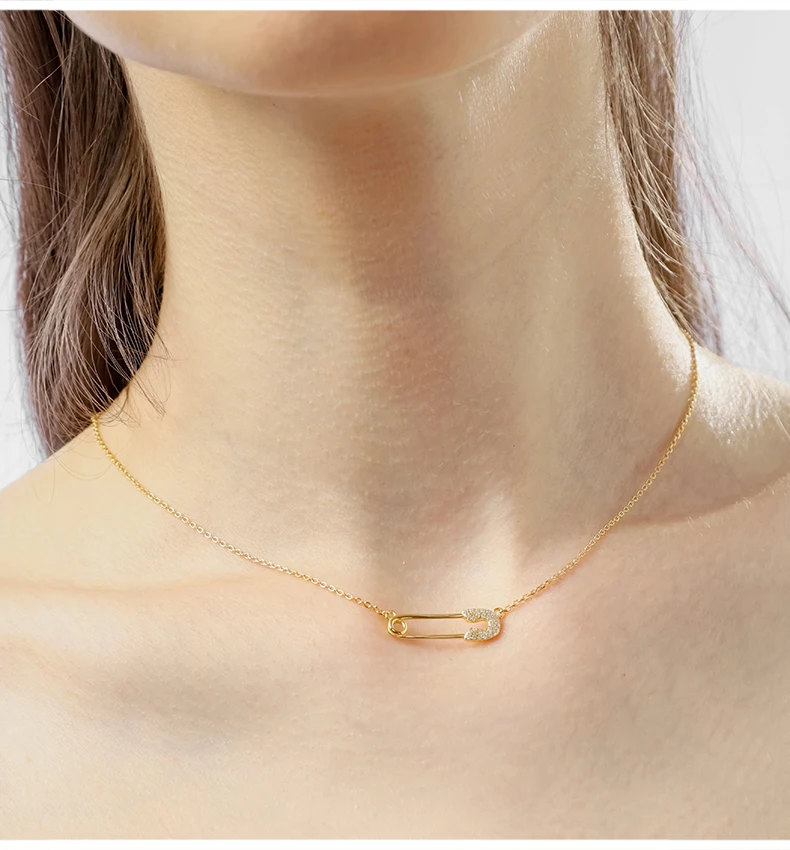 Halskette mit Sicherheitsnadel-Anhänger aus 925er Sterlingsilber für Damen – Schicker, stilvoller Zirkonia-Schmuck für Mädchen und Frauen – Detail 6