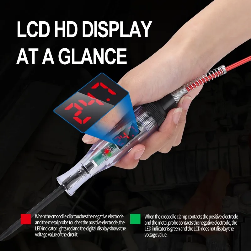 Car Voltage Tester 3-48V Digital LED Automotive Circuit Test Pen With Spring Wire and Voltage Display
