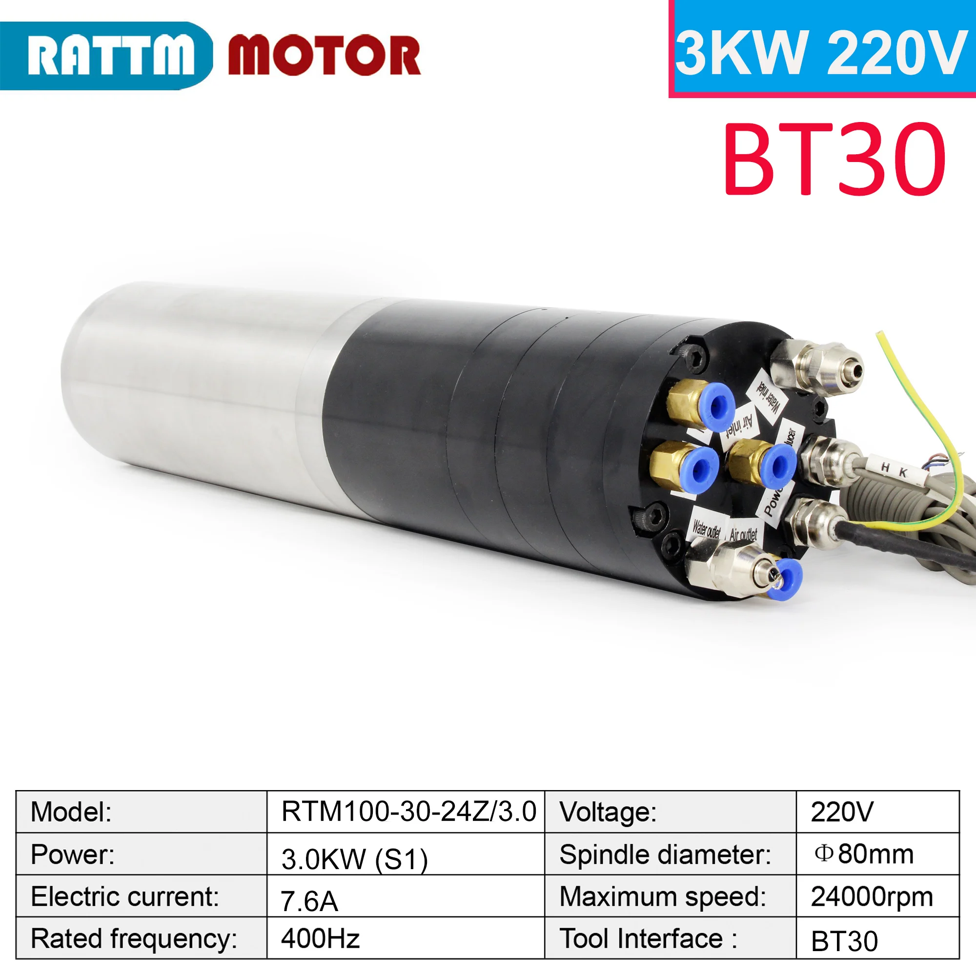 3KW BT30 220V 380V CNC 금속 라우터 수냉 스핀들 자동 공구 교환기 ATC 스핀들 (Fuling 인버터 포함)