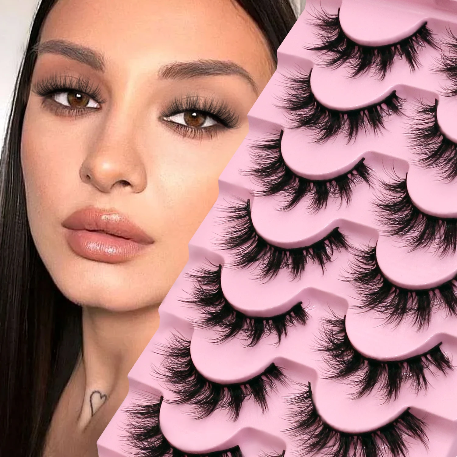 LASVIREY Manga Eyelashes Fluffy Thick False Lashes Dramatic Volume Full Strip Lashes Soft Fluffy Faux Mink Lashes Makeup