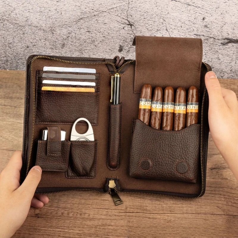 

Men's Portable Leather Cigar Travel Case Vintage Cigar Cases Wrist Convenient Male Gift Cigar Accessories Humidor For Outdoor