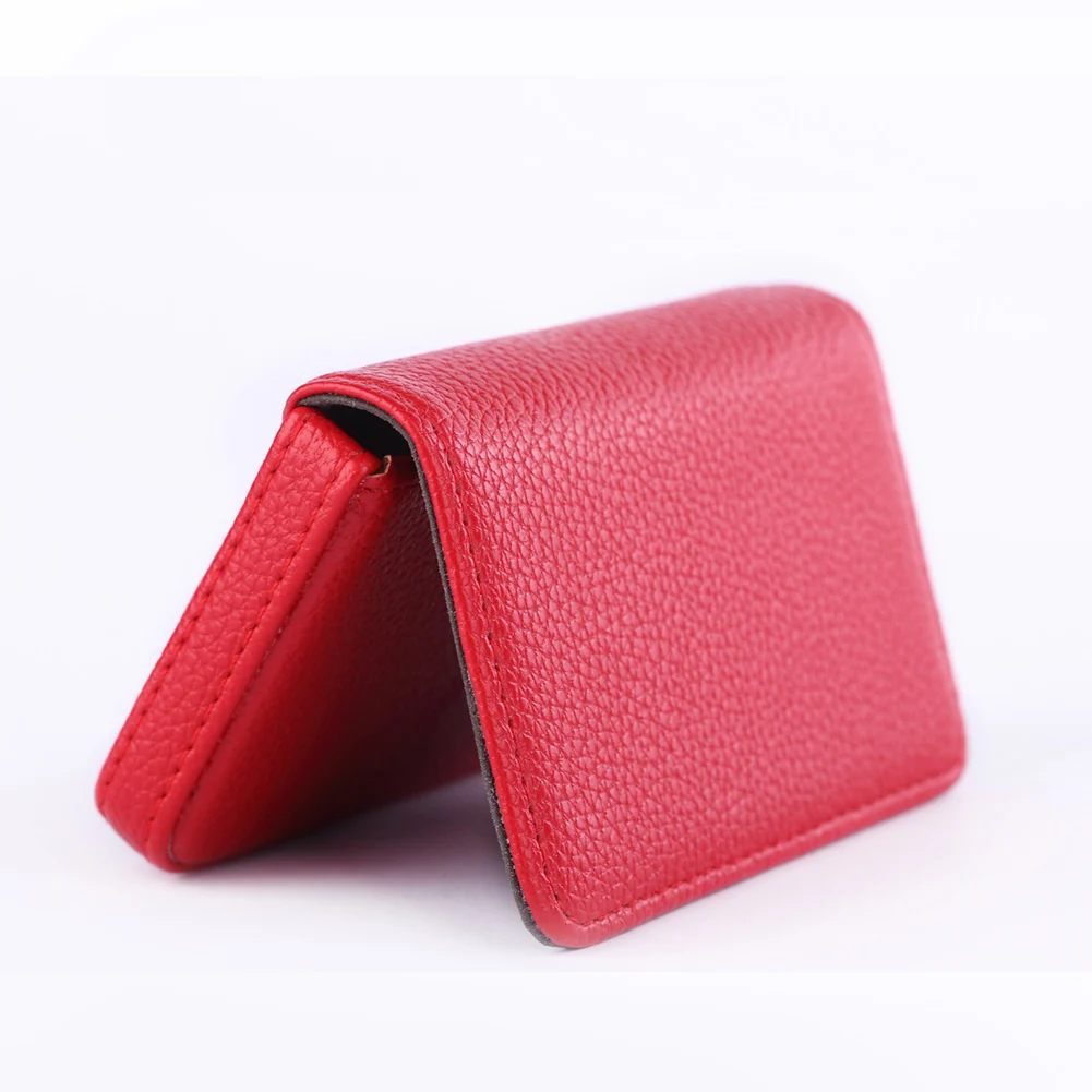 Litchi Pattern Card Box Business Large Capacity Cardcase Solid Color PU Leather Name Card Holder Credit Bank Cards Book