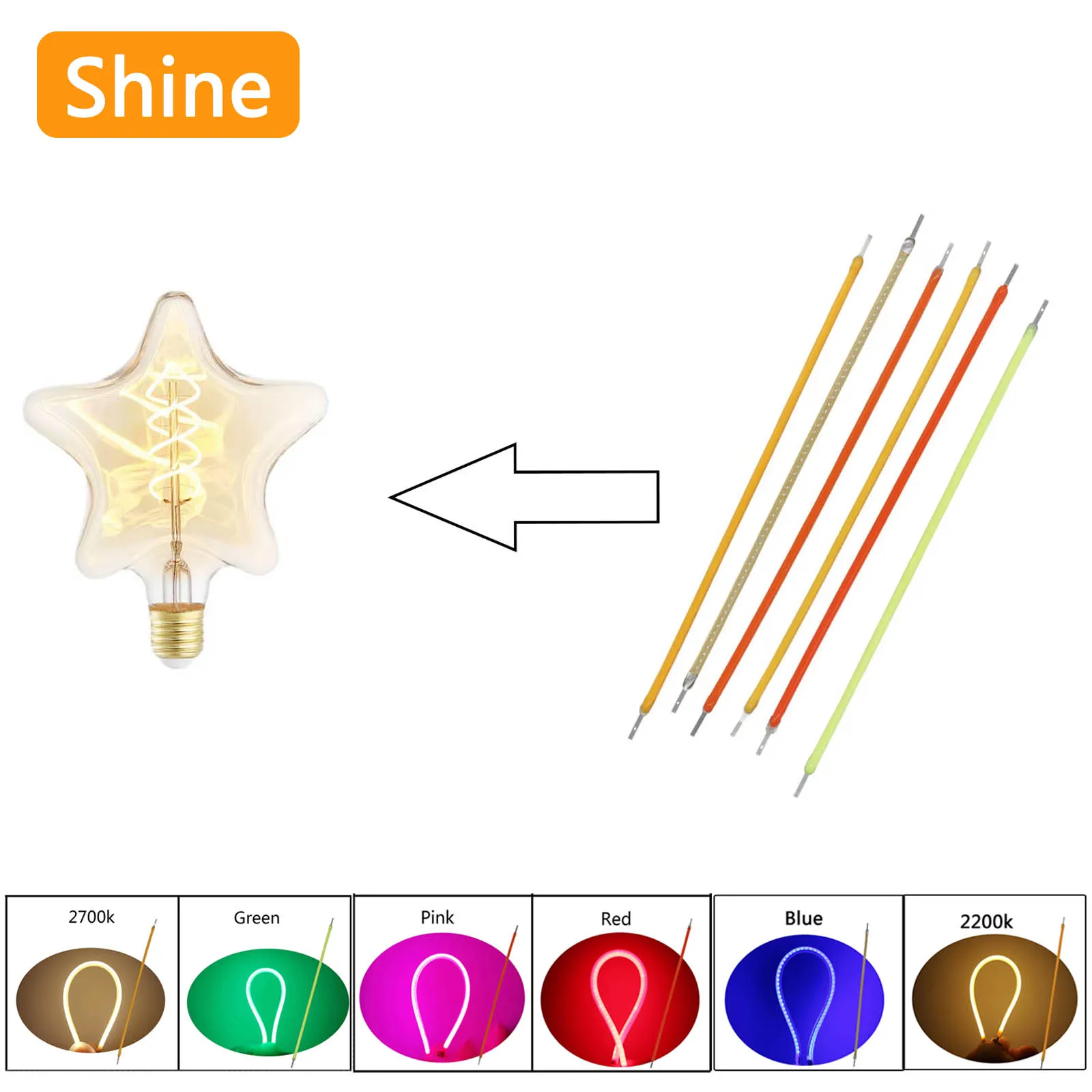 50pcs DC3V 95mm Edison Bulb LED Soft Filament 2200K/2700K/Green/Blue/Red/Pink Lamp Parts Incandescent Light Accessories Diodes
