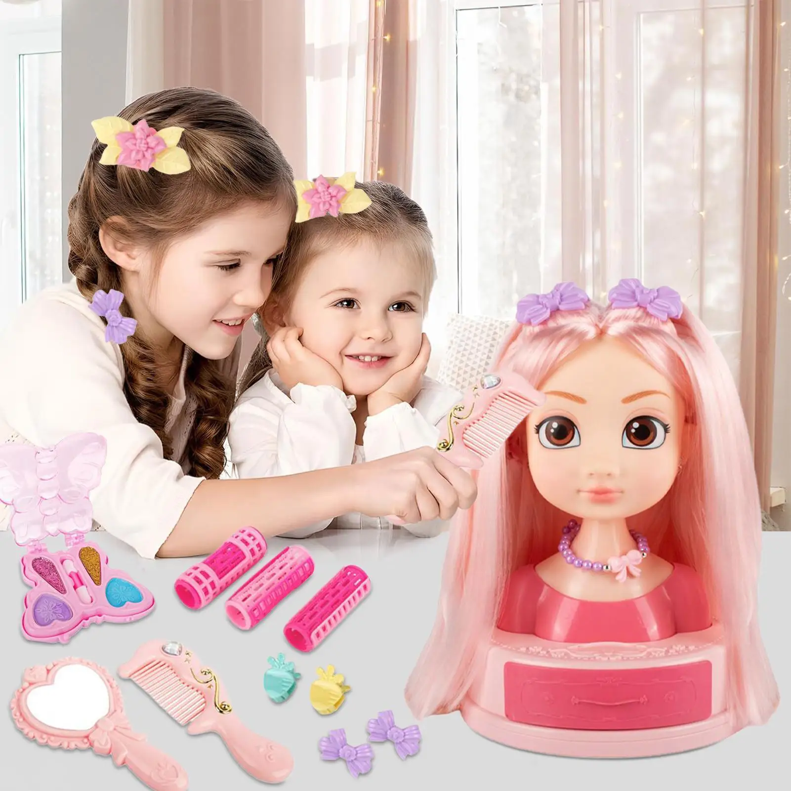 

Hair Salon Girls Toys Beauty Salon Set For Little Girls Kit Hairstyling Dress Up Toy Kit With Ear Studs Curling Irons Hairpin