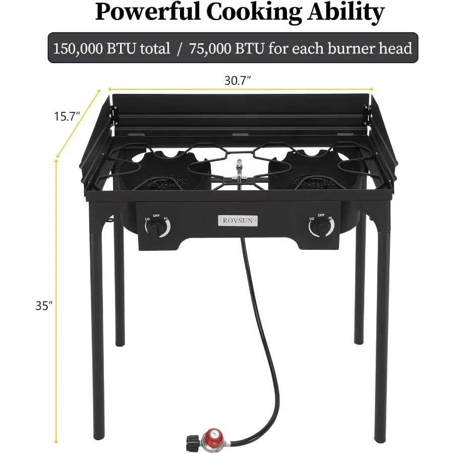 Bonnlo 2-Bunner موقد البروبان المحمول في الهواء الطلق 150000-BTU طباخ غاز مع حقيبة حمل الزجاج الأمامي شديدة التحمل من الحديد الزهر P #5
