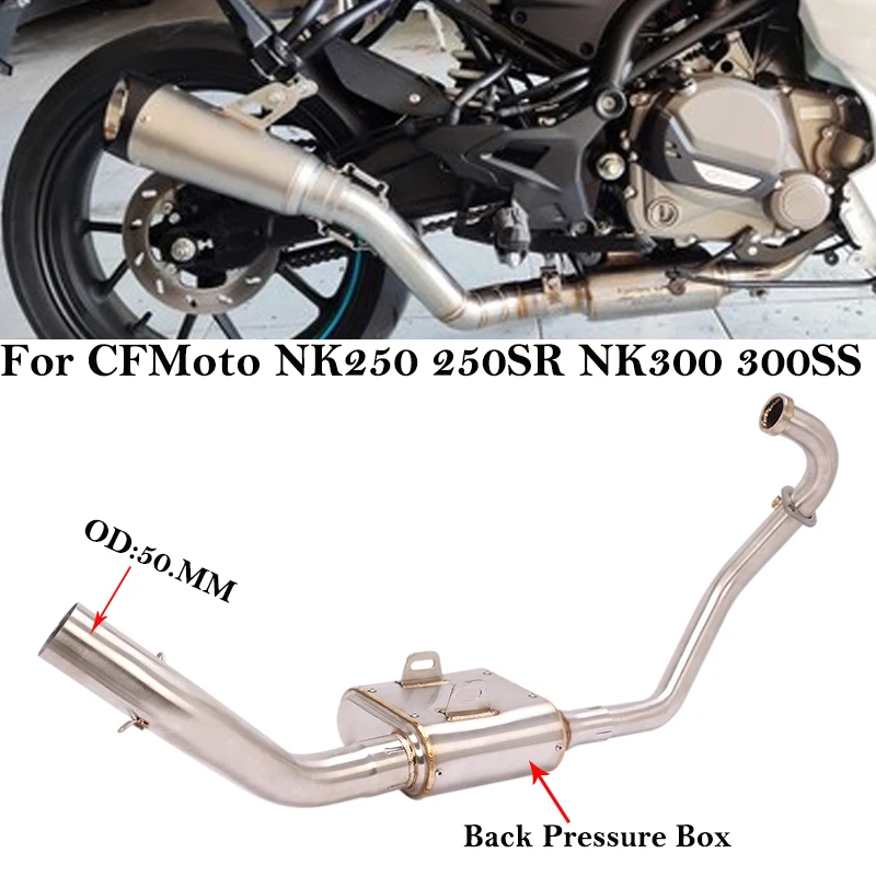 For CFMOTO NK250 NK250SR 300NK NK300 300SS NK300SR Motorcycle Muffler Exhaust Modified Escape Front Mid back pressure Link Pipe