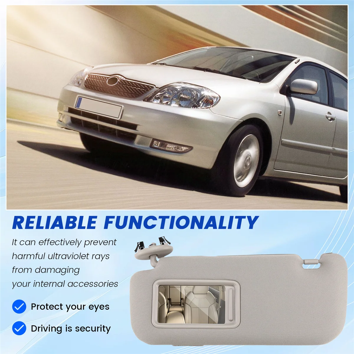 For Toyota Auris Corolla 2007 - 2013 Car Interior Sun Visor with Mirror Sun Shade Left Driver Side Gray