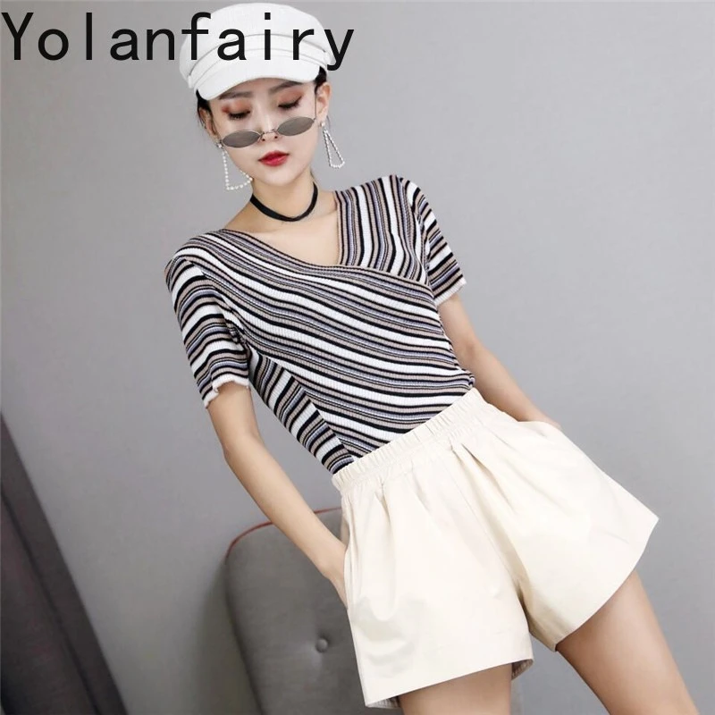 YOLANFAIRY Elastic Waist Real Sheep Leather Wide Leg Short Pants Women Casual Black Shorts Autumn Genuine Sheepskin Outer Shorts