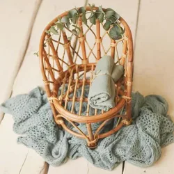 Newborn Photography Props Retro Rattan Basket Chair Infant Photo Baby Girl Boy Posing Bed Background Photography Accessor