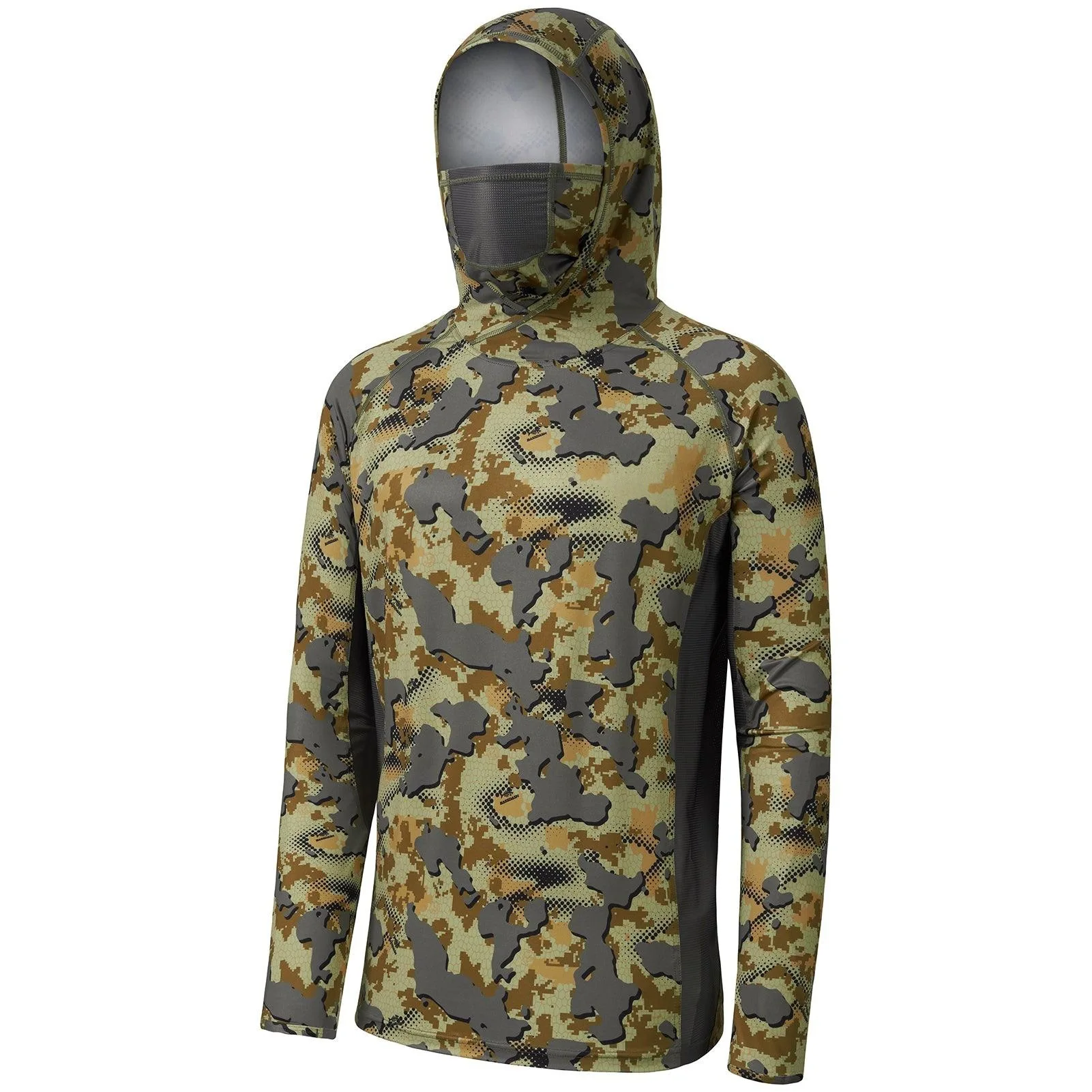 Herren-Waldtarn-Angelhoodie mit Gesichtsmaske, UV-Schutz UPF50+, schnelltrocknend, atmungsaktiv, langärmelig, für Angeln und Jagd – Detail 12