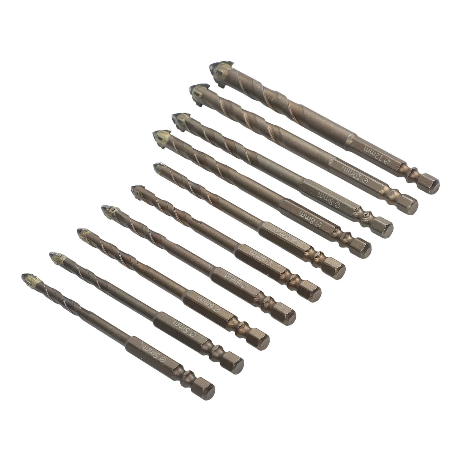 10 Pcs 4 Flute Eccentric Drill Bit Set 5/6/8/10/12mm For Wood Metal Glass Drilling With 1/4 Inch Hex Shank