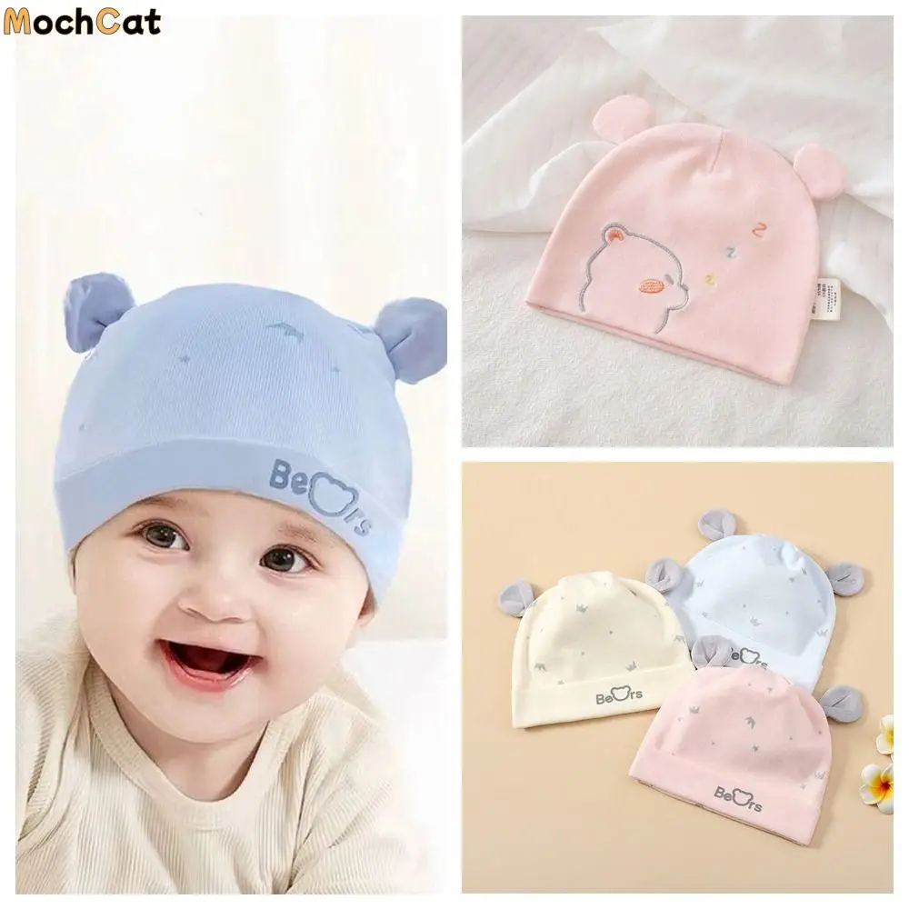 Warm Print Boneless Muslin Hats 0-3 Months Cotton Newborn Hats Elastic Soft Baby Fetal Cap Hospital