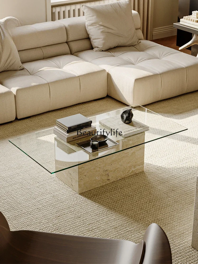 

FG26Mid-Ancient Wind Tunnel Stone Endtable Living Room Light Luxury Modern Designer Creative Glass Tea Table