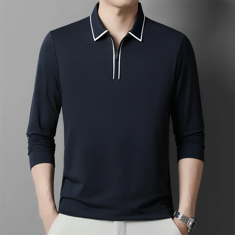 Men's Understated Essential Polo T-Shirt with Quarter-zip Collar & Lapel Design Black White Beige Navy Plain Color Tops Office