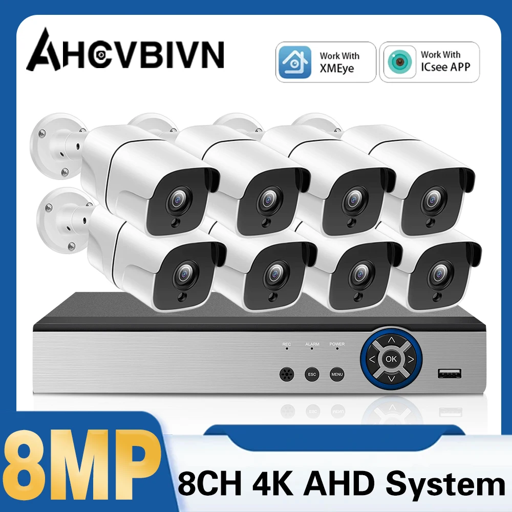 

Комплект HD 4K 8MP AHD-камер с ИК-подсветкой для ночного видения, H.265, обнаружением человека, 8-канальный 6-в-1 AHD DVR видеорегистратор, система видеонаблюдения Xmeye